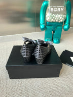 CHANEL MARY JANES SHOES IN STEEL GRAY SATIN WITH BLACK RHINESTONES