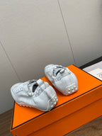 HERMES SKATEBOARD SHOES LIGHT GRAY CALFSKIN