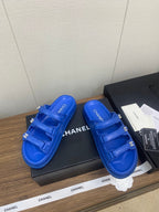 CHANEL DAD SANDAL IN COBALT BLUE LAMBSKIN MULE