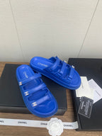 CHANEL DAD SANDAL IN COBALT BLUE LAMBSKIN MULE