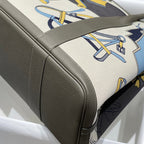 HERMES GARDEN PARTY 36 IN IVORY YELLOW BLUE TOILE H CANVAS ETOUPE CALFSKIN EQUESTRIAN HARNESS PRINT