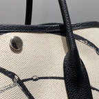 HERMES GARDEN PARTY 36 IN BEIGE AND BLACK TOILE H CANVAS BLACK CALFSKIN HORSE TACK SKETCH PRINT
