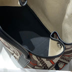 HERMES GARDEN PARTY 36 IN BEIGE ORANGE AND BROWN TOILE H CANVAS BLACK CALFSKIN HORSE TOTEM PRINT