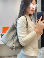 HERMES PICOTIN LOCK 22 IN GREY ETAIN CALFSKIN SILVER HARDWARE
