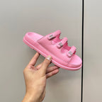 CHANEL dad sandals pink 3 rows lambskin mules