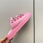 CHANEL dad sandals pink 3 rows lambskin mules