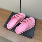 CHANEL dad sandals pink 3 rows lambskin mules