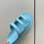 CHANEL dad sandals cloud blue 3 rows lambskin mules