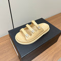 CHANEL dad sandals cream 3 rows lambskin mules
