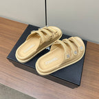 CHANEL dad sandals cream 3 rows lambskin mules