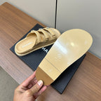 CHANEL dad sandals cream 3 rows lambskin mules