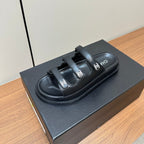 CHANEL dad sandals black 3 rows lambskin mules