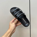CHANEL dad sandals black 3 rows lambskin mules