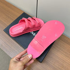 CHANEL dad sandals pink 1 3 rows lambskin mules