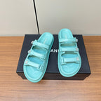 CHANEL dad sandals skye blue 3 rows lambskin mules
