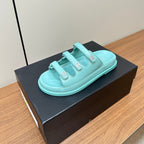 CHANEL dad sandals skye blue 3 rows lambskin mules