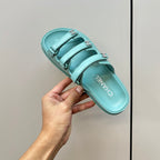 CHANEL dad sandals skye blue 3 rows lambskin mules