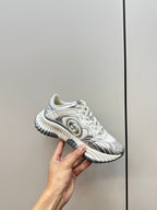 GUCCI Ripple Leather Sneakers White Silver