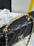 CHANEL FLAP BAG 18 WITH HANDLE IN BLACK CALFSKIN GOLD HARDWARE