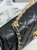 CHANEL FLAP BAG 18 WITH HANDLE IN BLACK CALFSKIN GOLD HARDWARE