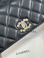 CHANEL FLAP BAG 18 WITH HANDLE IN BLACK CALFSKIN GOLD HARDWARE