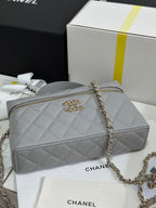 CHANEL STRASS VANITY QUILTED CASE 19 IN GREY CALFSKIN WITH GOLD METALLIC