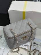 CHANEL VANITY CASE 17 CRYSTAL STUDDED LOGO IN GREY CALFSKIN GOLD HARDWARE