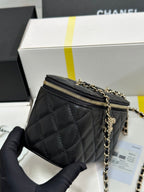 CHANEL VANITY CASE 17 CRYSTAL STUDDED LOGO IN BLACK CALFSKIN GOLD HARDWARE