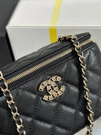 CHANEL VANITY CASE 17 CRYSTAL STUDDED LOGO IN BLACK CALFSKIN GOLD HARDWARE
