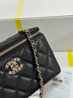 CHANEL VANITY CASE 17 CRYSTAL STUDDED LOGO IN BLACK CALFSKIN GOLD HARDWARE