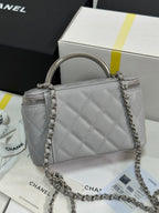 CHANEL MINI VANITY TOP HANDLE CASE 17 IN GREY CAVIAR SKIN SILVER-TONE PLATED METAL