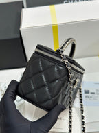 CHANEL MINI VANITY TOP HANDLE CASE 17 IN BLACK CAVIAR SKIN SILVER-TONE PLATED METAL