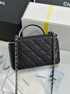 CHANEL MINI VANITY TOP HANDLE CASE 17 IN BLACK CAVIAR SKIN SILVER-TONE PLATED METAL