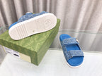 GUCCI Rubber Sole Logo Sandals Blue Caro