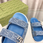 GUCCI Rubber Sole Logo Sandals Blue Caro