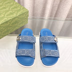 GUCCI Rubber Sole Logo Sandals Blue Caro