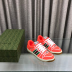 GUCCI SCREENER SNEAKER WITH WEB ORANGE RED CALFSKIN