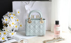 DIOR LADY 17 IN LIGHT BLUE LAMBSKIN WITH CANNAGE PATTERN