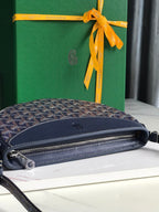HIRONDELLE BAG 25 IN NAVY BLUE LAMBSKIN AND GOYARDINE CANVAS