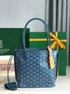 ANJOU MINI BAG 20 IN NAVY BLUE  CALFSKIN AND GOYARDINE CANVAS