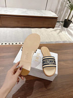 DIOR DWAY SLIDES IN BEIGE AND NAVY BLUE TECHNICAL FABRIC