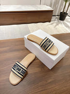 DIOR DWAY SLIDES IN BEIGE AND NAVY BLUE TECHNICAL FABRIC