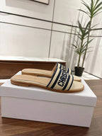 DIOR DWAY SLIDES IN BEIGE AND NAVY BLUE TECHNICAL FABRIC