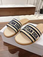 DIOR DWAY SLIDES IN BEIGE AND NAVY BLUE TECHNICAL FABRIC