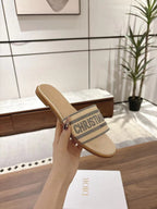 DIOR DWAY SLIDES IN BEIGE AND GRAY TECHNICAL FABRIC