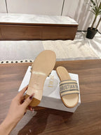 DIOR DWAY SLIDES IN BEIGE AND GRAY TECHNICAL FABRIC