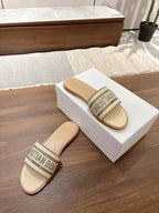 DIOR DWAY SLIDES IN BEIGE AND GRAY TECHNICAL FABRIC