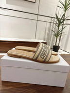 DIOR DWAY SLIDES IN BEIGE AND GRAY TECHNICAL FABRIC