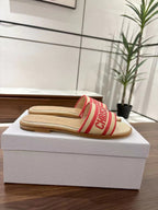 DIOR DWAY SLIDES IN BEIGE AND RED TECHNICAL FABRIC