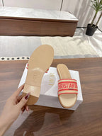 DIOR DWAY SLIDES IN BEIGE AND RED TECHNICAL FABRIC
